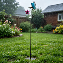 蝴蝶玻璃杯跨境户外量雨器鸟庭院花园装饰鸟蜻蜓花量雨器装饰金属