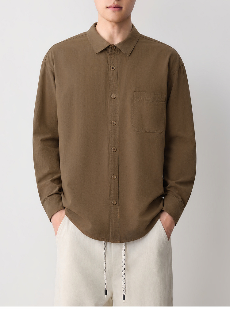 Áo sơ mi nam dài tay cotton trơn màu phong cách công sở — đen chi tiết 44