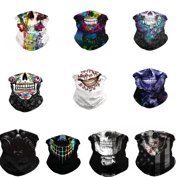 European and American Halloween Skull Digital Print Outdoor Mask, Neck Gaiter, Wristband, Headscarf, Multifunctional Magic Face Scarf, Windproof
