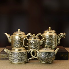 Pure brass teapot, dragon and phoenix teapot, antique wire money teapot, home decoration, collection of handicrafts, figurines, wholesale and agency 