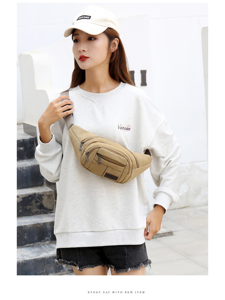 Men's construction site work close-fitting waist bag, wear-resistant canvas, crossbody mobile phone, loose change, crossbody single-shoulder convenient multi-layer bag undefined