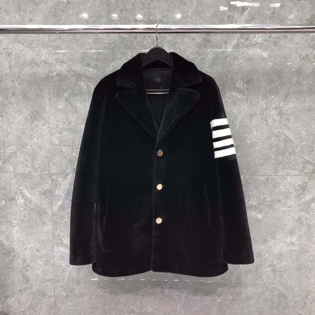 TB factory direct sales of new winter classic four-stripe single-breasted mink cashmere coat, unisex warm outerwear.