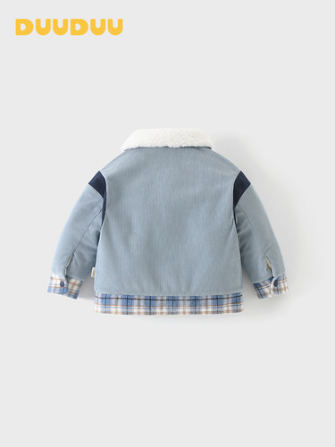 DUUDUU Puppy Boys' Winter Embroidered Cotton Jacket with Fleece Lining and Thick Collar Outwear Children's Outerwear