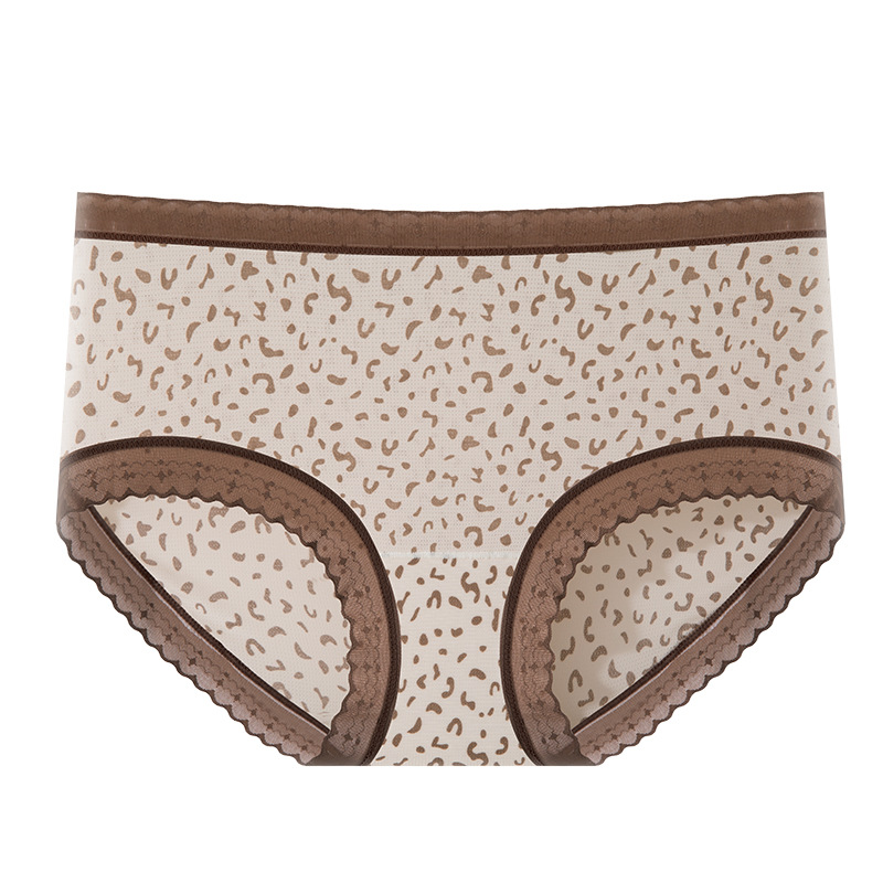 Hilo de seda de hielo, malla transpirable, estampado de leopardo, niña de verano, entrepierna de seda, entrepierna antibacteriana, entrepierna larga, calzoncillos de seda de hielo para mujer