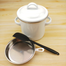 搪瓷猪油罐耐高温带盖子带滤网大容量双耳把手珐琅瓷小炖盅调味罐