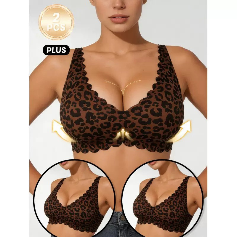 European and American Foreign Trade Cross-Border Amazon Lace Wave Seamless Three-Dimensional Women's Bra with Beautiful Back Design, Comfortable and Breathable Leopard Print European and American Foreign Trade Cross-Border Amazon Lace Wave Seamless Three-Dimensional Women's Bra with Beautiful Back Design, Comfortable and Breathable Leopard Print