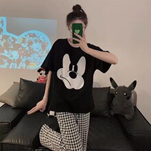 外单韩版可爱米奇睡衣女夏季短袖长裤宽松卡通圆领学生套装家居服