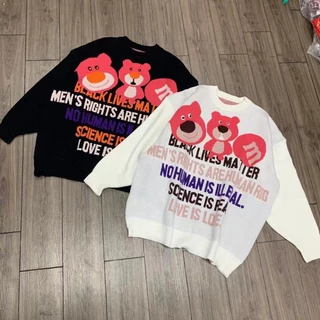 女冬季新款圆领套头宽松慵懒风外穿上衣卡通字母针织厚羊毛衫现货