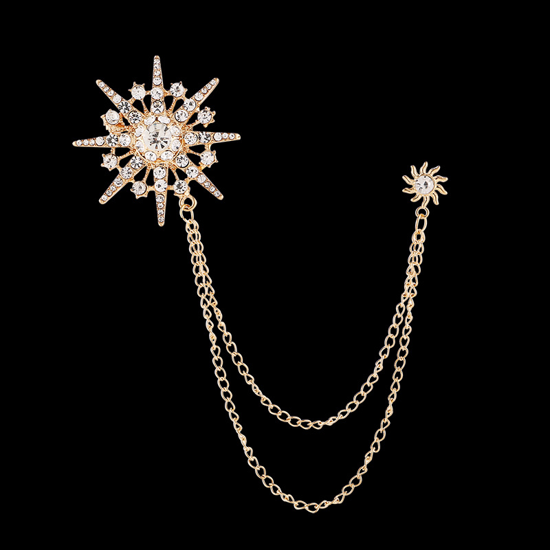 Moda corona alas diamante borla hombres traje broche simple todo partido traje vestido abrigo ramillete accesorios