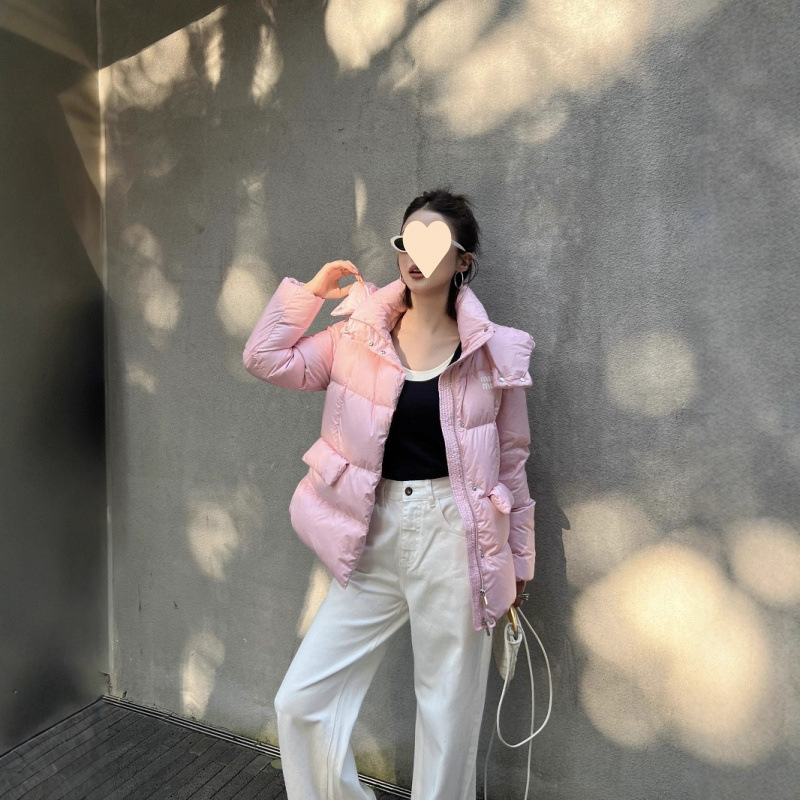 Mm Home 5Ss Autumn and Winter New Hooded down Jacket Jacket Letter Print Embellishment with Belt Fashion Three Colors