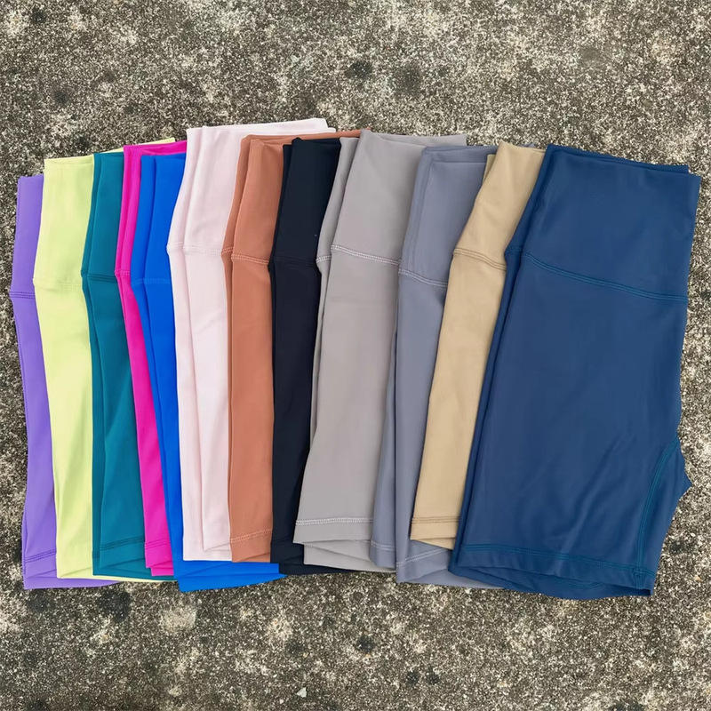 Wholesale solid color cycling ladies high waist double-sided sanding yoga sports shorts high elastic anti-light breathable quarter pants