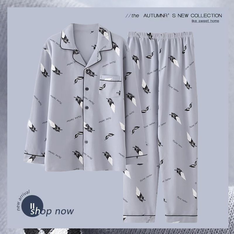 Pijamas de algodón para hombres primavera y otoño nuevos pantalones de manga larga primavera y otoño para hombres pijamas de tamaño grande set de ropa de casa para salir