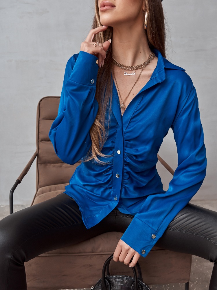 Women's Blouse Long Sleeve Blouses Patchwork Pleated Fashion Solid Color display picture 3