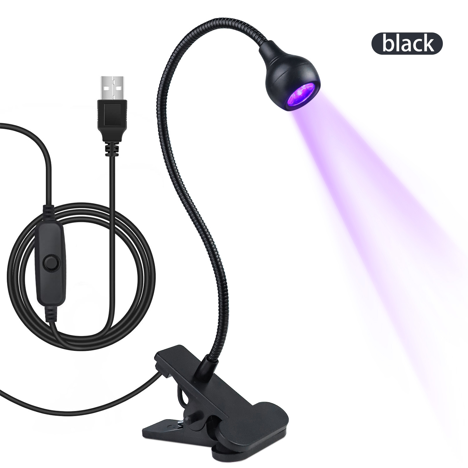 Transfronterizo exclusivo mini clavo pegamento UV lámpara de curado de luz púrpura con clip y interruptor de luz USB multiusos