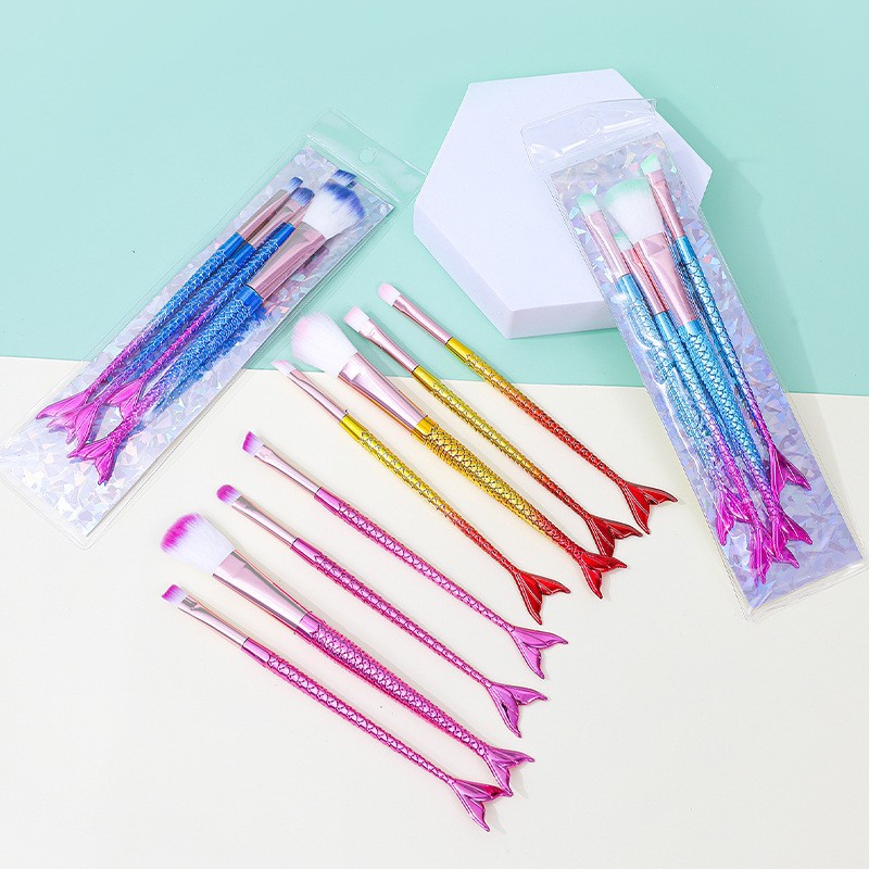 4 sirena set de cepillo de maquillaje de color gradiente pequeño pez set de herramientas de maquillaje conjunto completo de herramientas de maquillaje cepillo de sombra de ojos