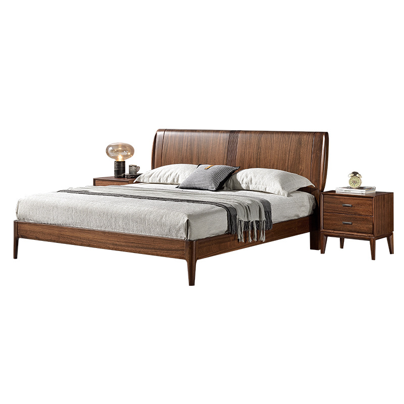 PK7J批發黑胡桃木床1.8米雙人床主臥意式婚床儲物氣壓高箱新中式