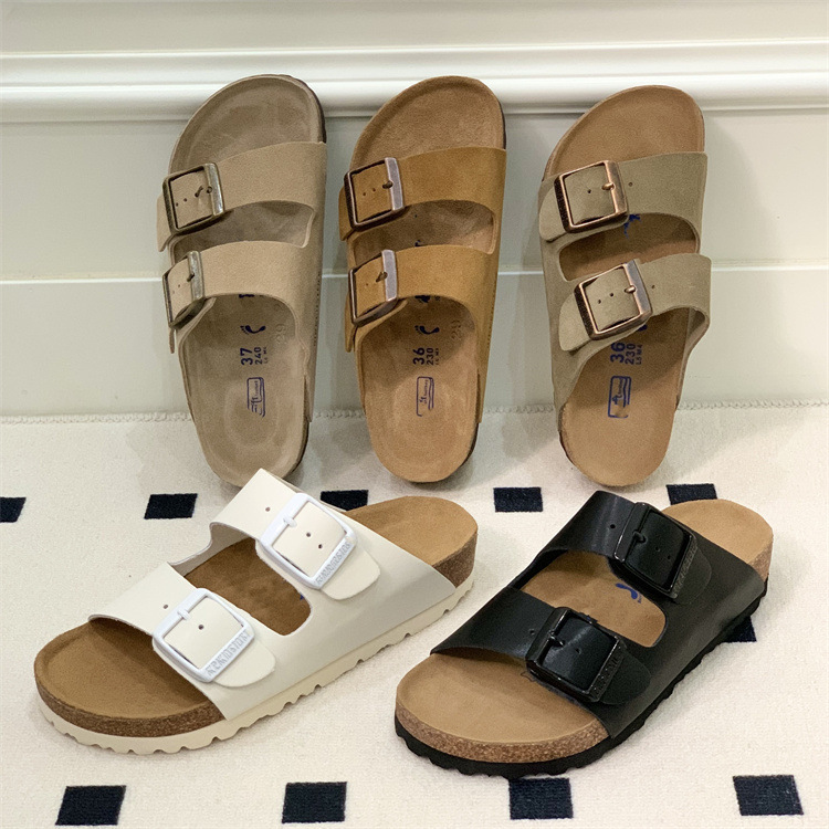 Sangpo 2025 Summer New Birkenstock-Style Slippers, Leather Cork Two-Strap Thick-Soled Sandals, Birkenstock-Style Unisex Outdoor Wear