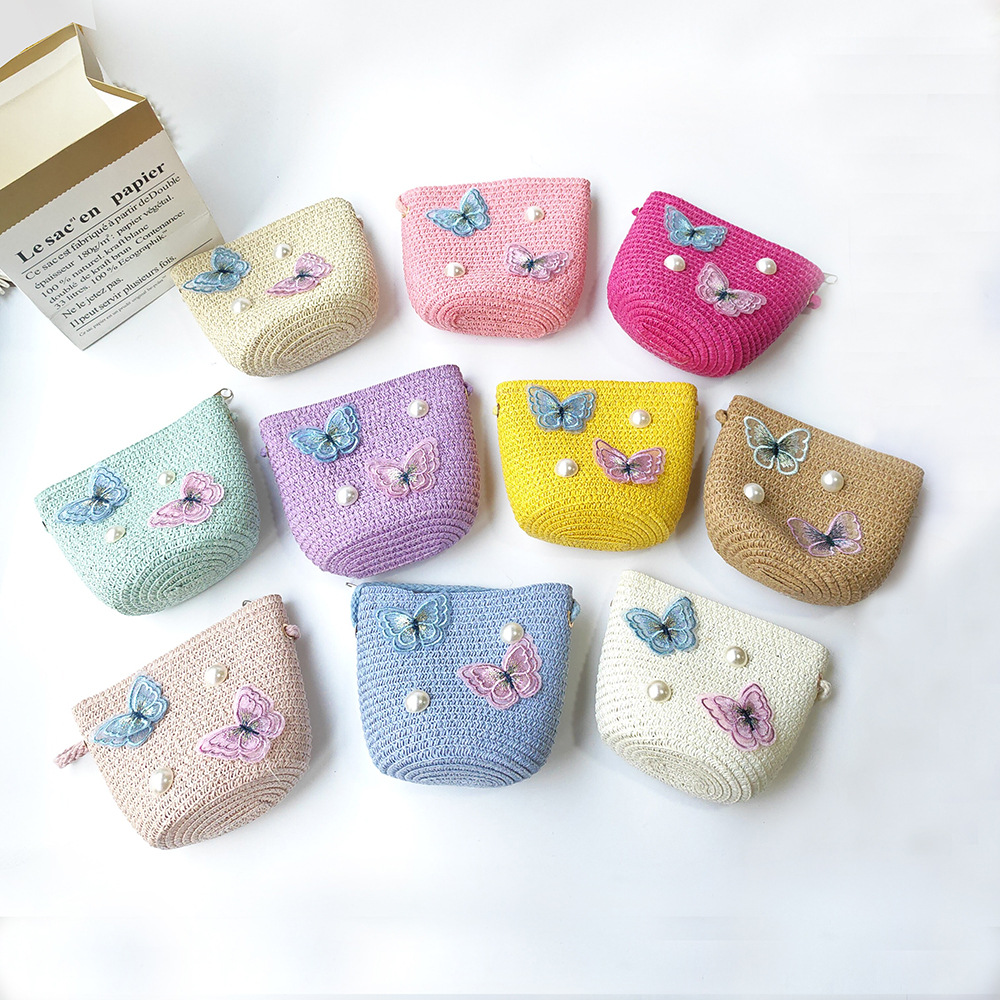 Children's Small Summer Butterfly Straw Bag, Girls' Crossbody Small Bag, Princess Baby Accessories, Tourist Area Coin Purse