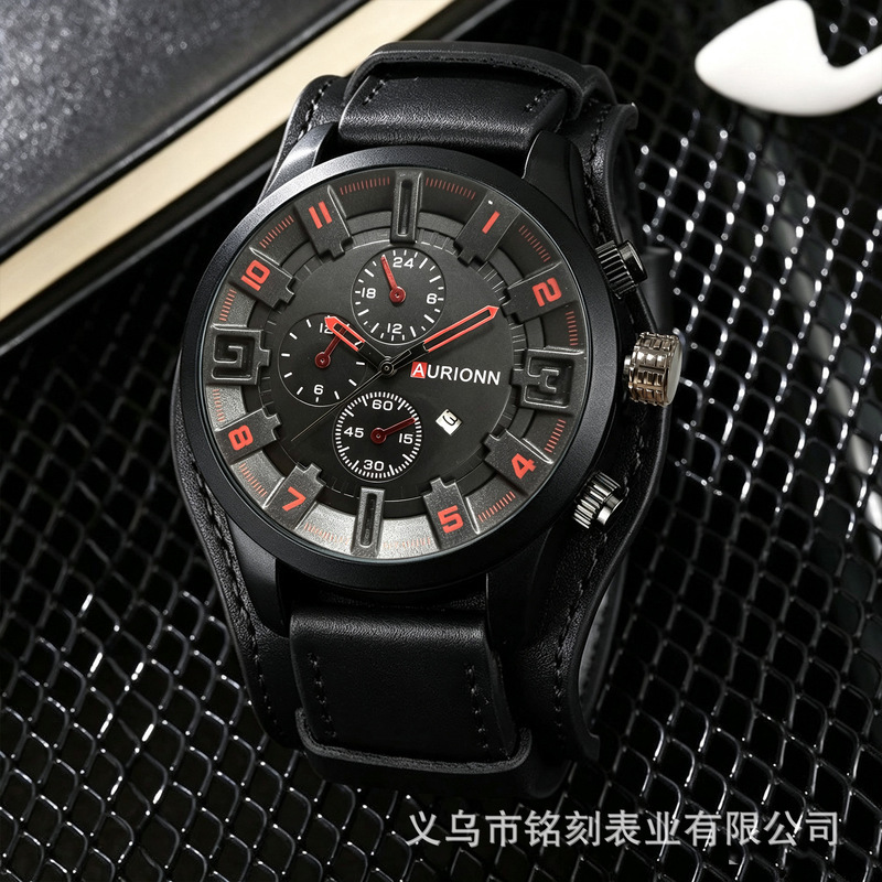 Cross-border hot-selling foreign trade men's watch, fashionable retro leather calendar three-eye quartz watch, wholesale from the source manufacturer Cross-border hot-selling foreign trade men's watch, fashionable retro leather calendar three-eye quartz watch, wholesale from the source manufacturer