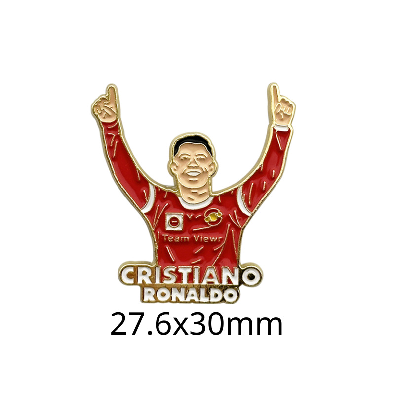 Fabricante personalizado Champions League World Cup Football Super Star Metal Insignia Imagen de dibujos animados Etiqueta del teléfono móvil Insignia Regalo