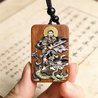 雷击枣木无事牌真武大帝立体彩绘精雕挂件吊坠朱砂双面雕刻木质品