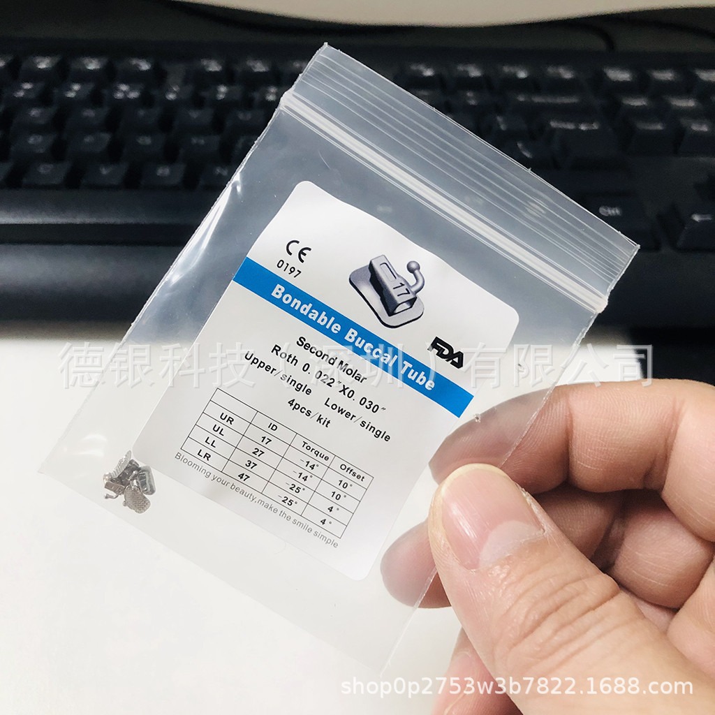 Tubo bucal de ortodoncia dental ROTH MBT tubo bucal cuadrado de alambre recto fondo de malla edgewise 4 piez/bolsa