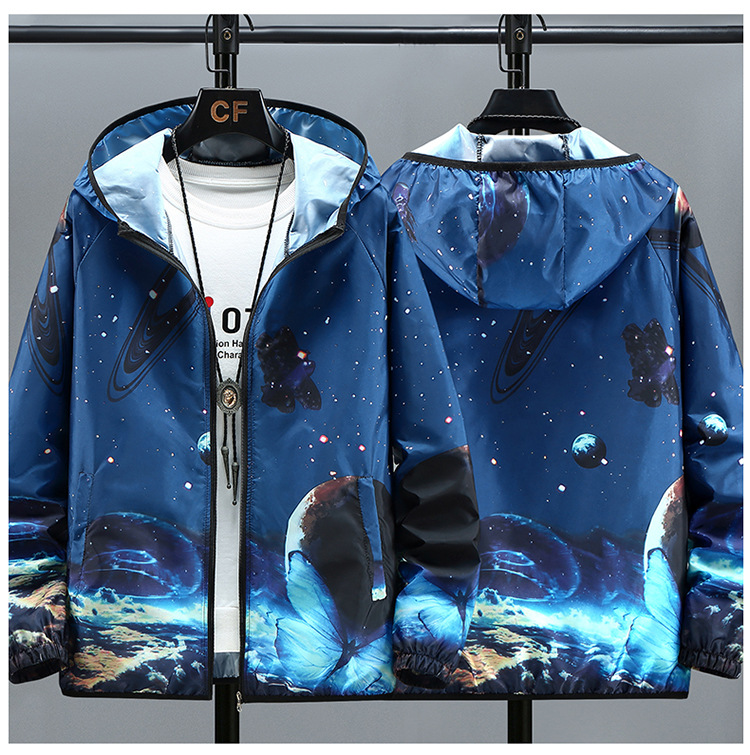 Summer new 2024 trend thin breathable sunscreen clothes for men gradual starry sky plus size skin coat