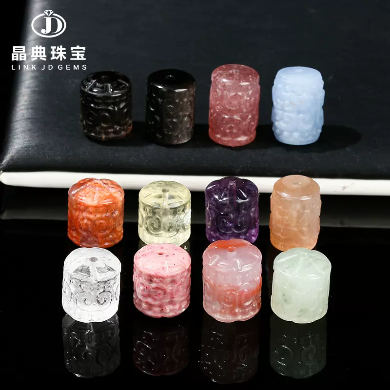 晶典珠宝 天然紫水晶玉石回纹圆柱diy饰品雕刻配件手链半成品批发