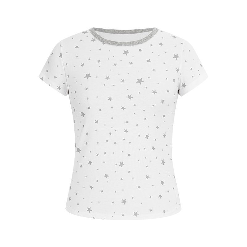 Camiseta americana de manga corta estampada con estrellas de costura encantadora, ropa de verano para estudiantes de escuela secundaria y secundaria, moda de ropa delgada. image 7