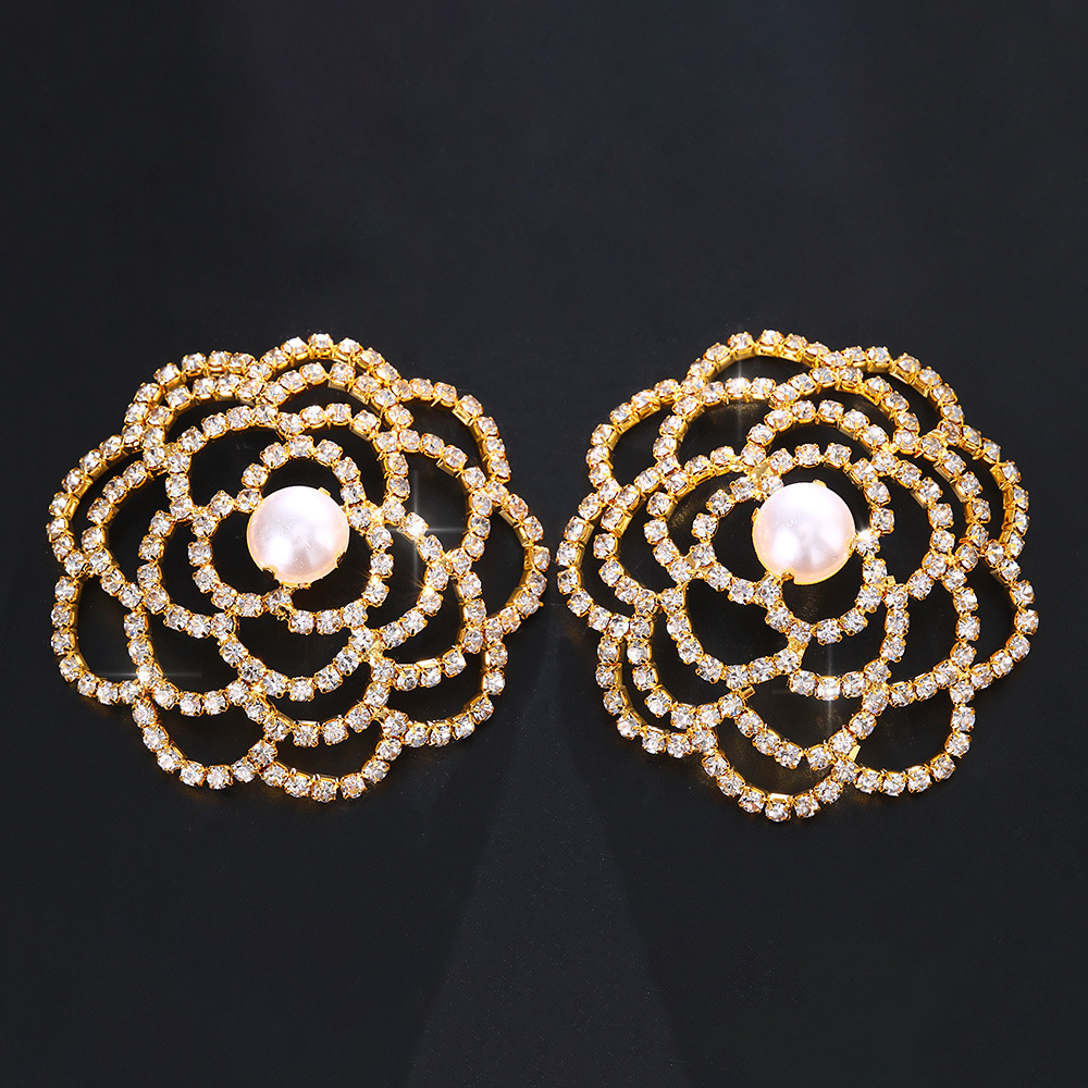2022 nuevo caliente-venta hueco en forma de flor pegatinas de pecho de las mujeres sexy perla rhinestone pecho Pegatinas 05 image 5