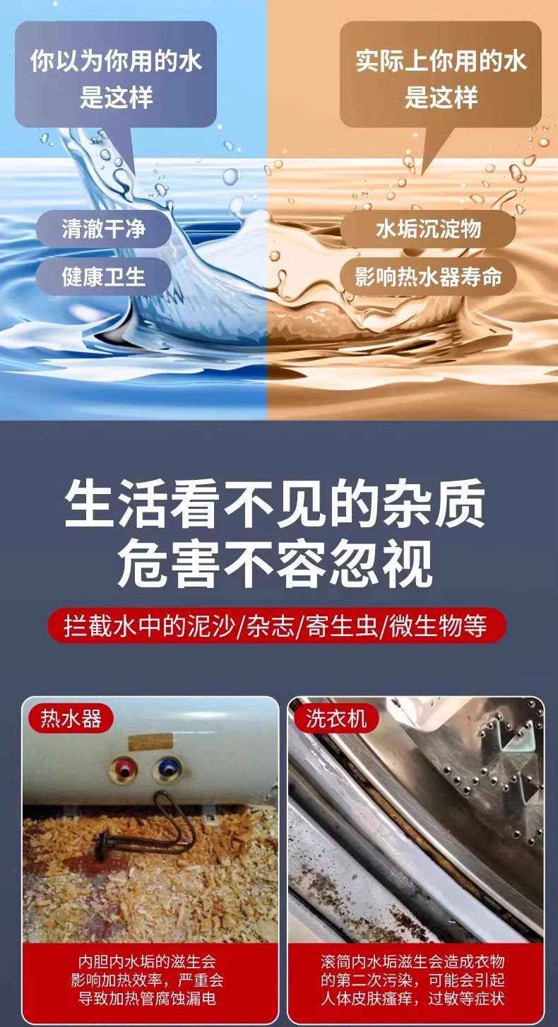 Household water heater pre-filter, gas and electric water heater inlet tap water filter, scale inhibition and water purification filter Item Picture
