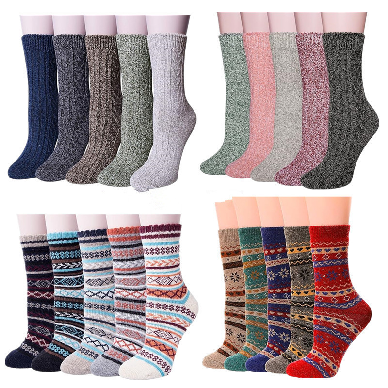 Amazon Cross-Border Socks Autumn and Winter Women's Thickened Warm Wool Socks Ethnic Style Sports Mid-Calf Socks Men's Stockings