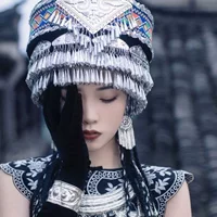 Новые шапки и головные уборы для путешествий Miao и Tujia, аксессуары для этнической одежды, серебряные шапки в этническом стиле.