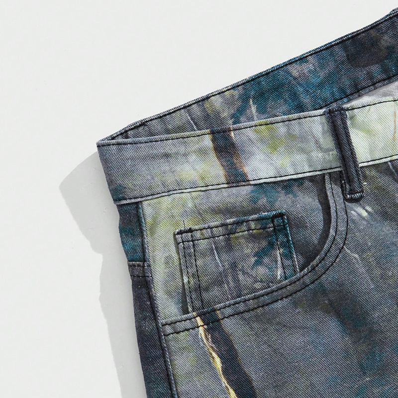 Herrenbekleidung American Street Print Jeans Herren AC Style 3D Digitaldruck Musterdruck Tintenspritzer Batik Gerader Denim_voghion.com