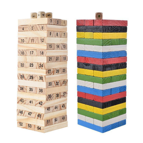 Colorful digital stacking high-drawing building blocks puzzle tabletop game 54 pieces 48 pieces Jenga early education wooden toys