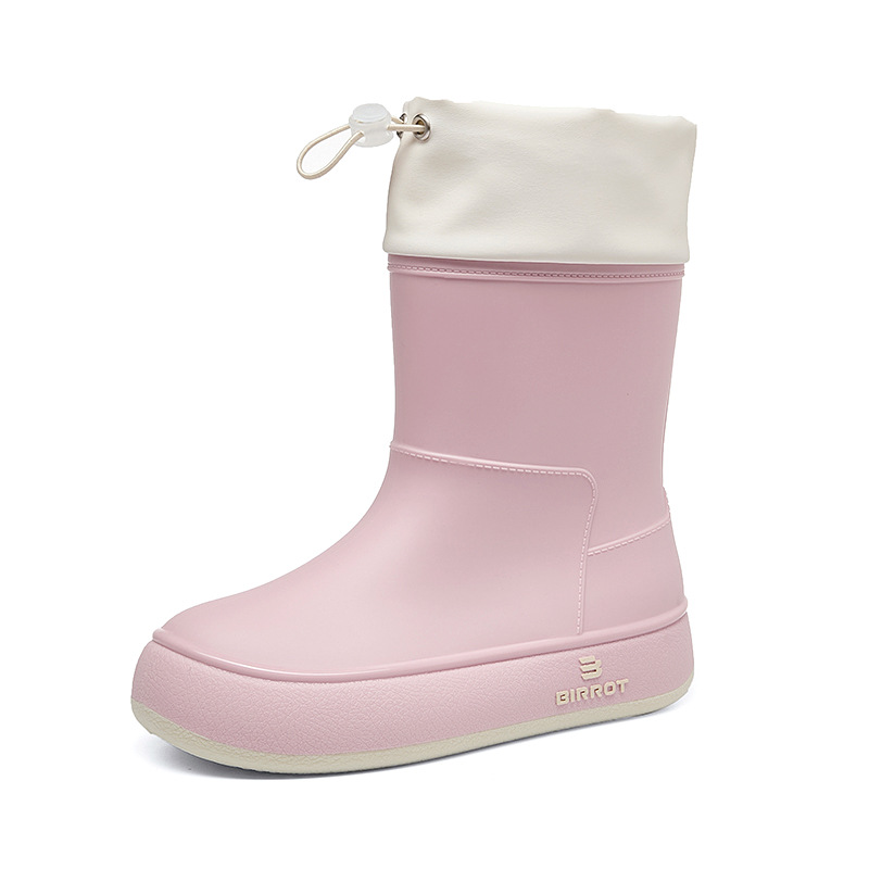 Nuevos zapatos de lluvia de terciopelo para mujeres de color sólido de moda coreana impermeable, antideslizante, fondo suave, estudiantes de manga corta, botas de lluvia cálidas