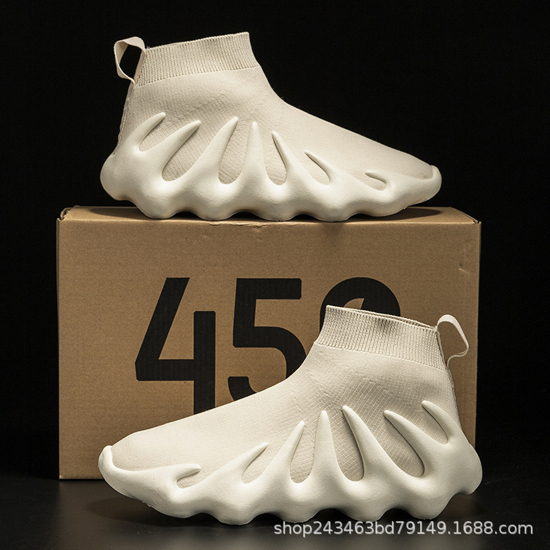 High-top Octopus Coconut Shoes Men's and Women's Volcanic Shoes Autumn and Winter 450Yeezy Flying Weaved Noodles Sports Dumpling Shoes for Couples