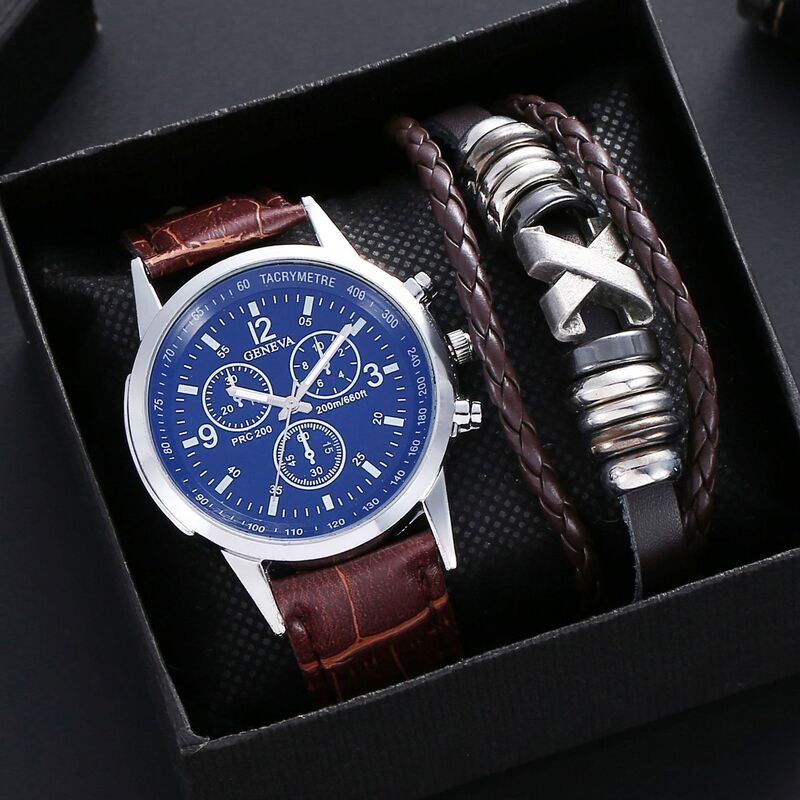 wrist watch men 3PCs Blue light glass men's watch fashion business gift outfit
