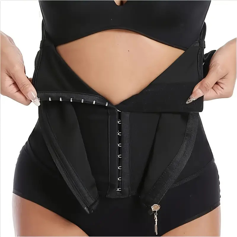 Faja Moldeadora Deportiva de Cintura con Cremallera de Tres Filas de Poliéster para Fitness y Yoga