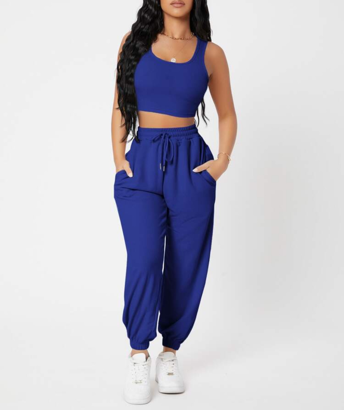 490g Weight Sleeveless Sleeve Length Polyester Fabric Type Pants Sets Sets Type 2 Pieces Set Quantity Casual, Daily Occasion Round Neck Neckline Breathable Function Skinny Fit Type Solid Color Pattern Summer Season Women's Gender Streetwear, Sport Style Style Women's Streetwear Sport Style Solid Color Polyester Round Neck Tracksuit 12