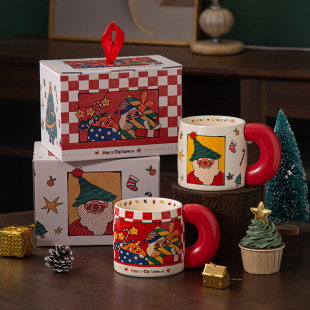 Cartoon Illustration Style Christmas Ceramic Mug Couple Water Cup Girls Christmas Gift Box Mug