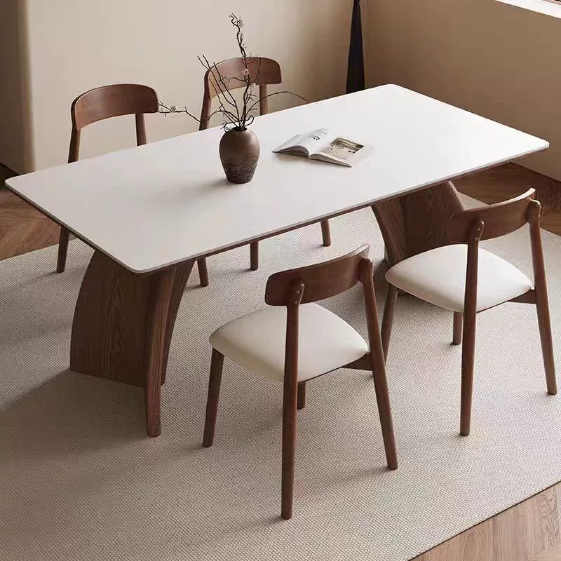 French Retro Solid Wood Slate Dining Table and Chair Combination 2025 New Mid-Century Style Home Small Apartment Rectangular Table