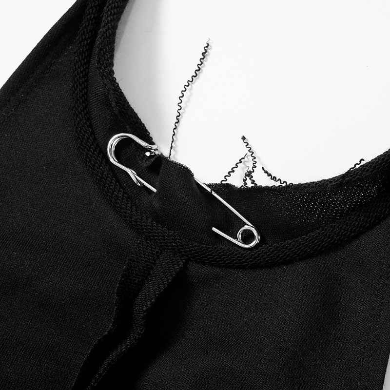 Women Clothing Winter Solid Color Hoodie Long Sleeve Halter Ripped Backless Short Dress Set