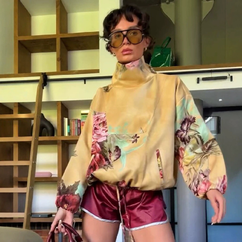 26 Cross-Border Amazon New Product 2026 Spring and Autumn Vintage Floral Loose Hem Drawstring Half-Turtleneck Pullover Sweatshirt for Women 26 Cross-Border Amazon New Product 2026 Spring and Autumn Vintage Floral Loose Hem Drawstring Half-Turtleneck Pullover Sweatshirt for Women