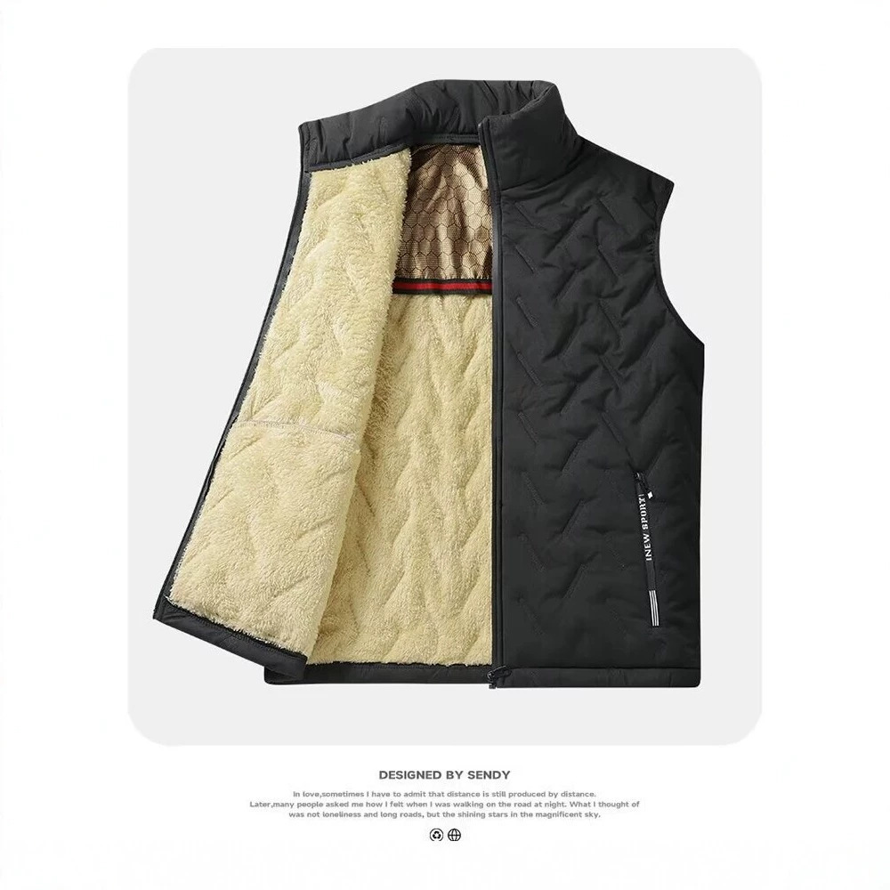 Men's fleece-lined cotton vest, autumn and winter warm coat, men's sleeveless lamb wool vest, casual shoulder coat