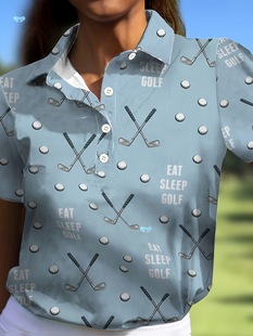 Women's Casual Golf Shirt with Geometric Golf Club Eat Sleep Design