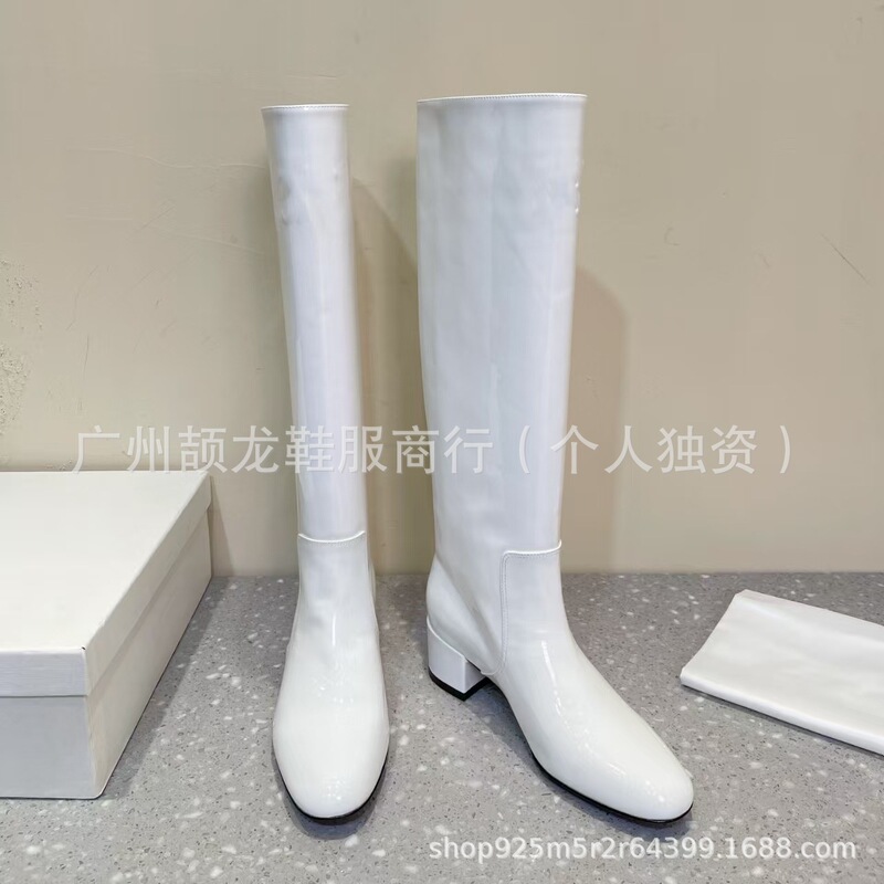 高端品质2025秋冬真皮圆头复古粗高跟显瘦不过膝长靴高筒时装靴女|undefined
