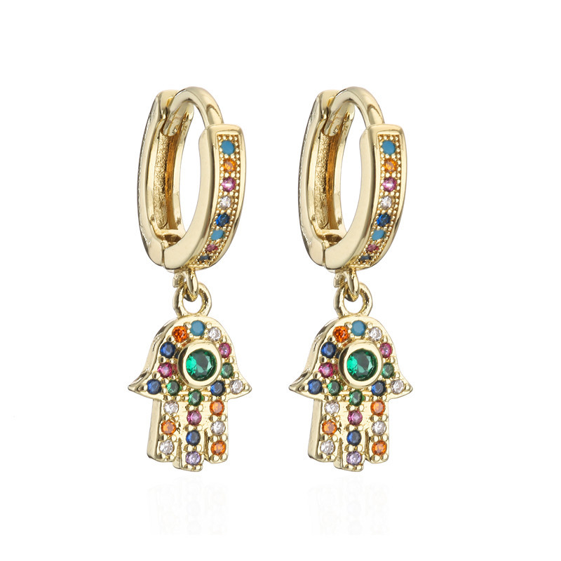 Fashion Simple Style Copper Micro-inlaid Color Zirconium Palm Earrings display picture 9