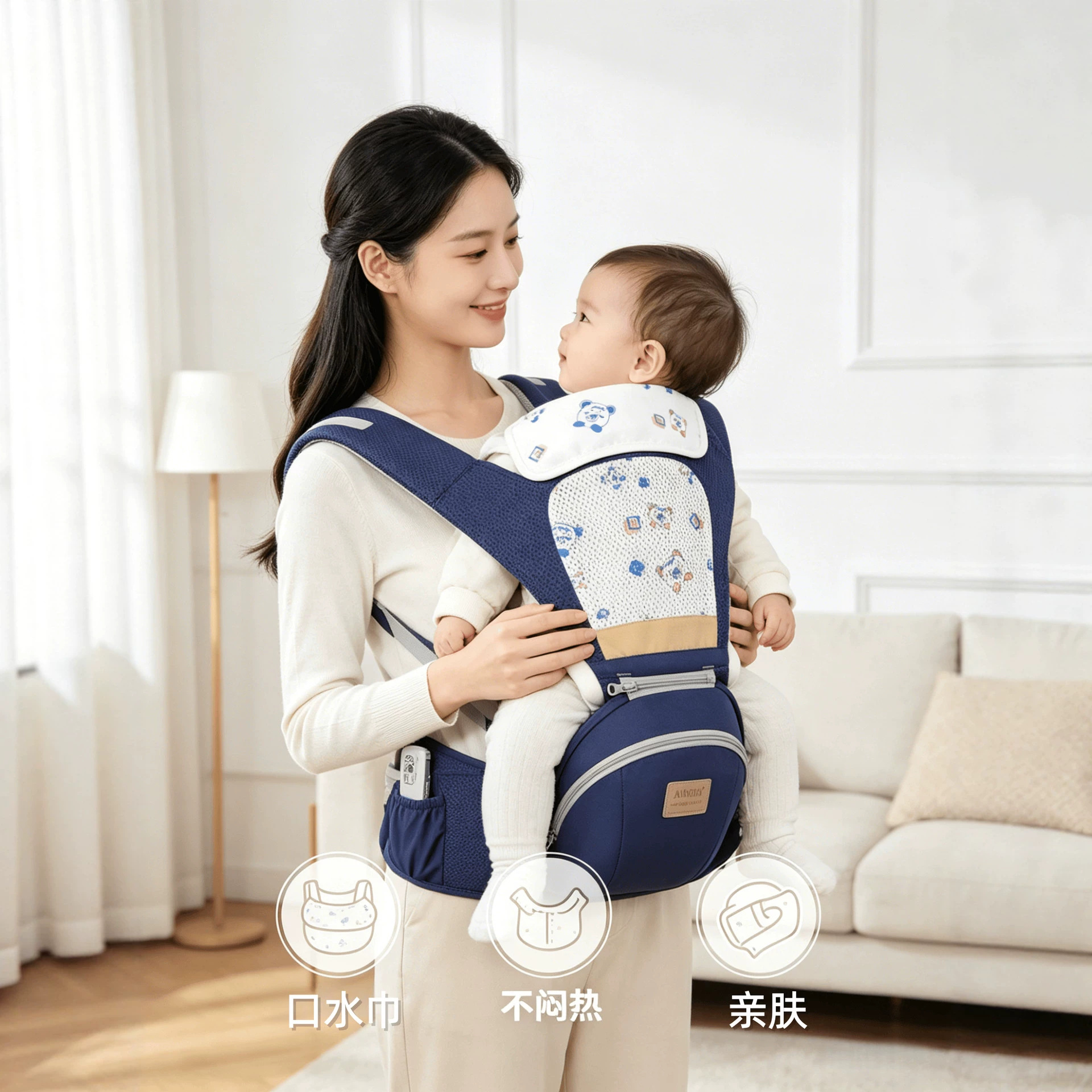 아이 노미 아기 허리 의자 통기성 스트랩 수출 어린이 허리 의자 간단한 이동식 사계절 무료 손