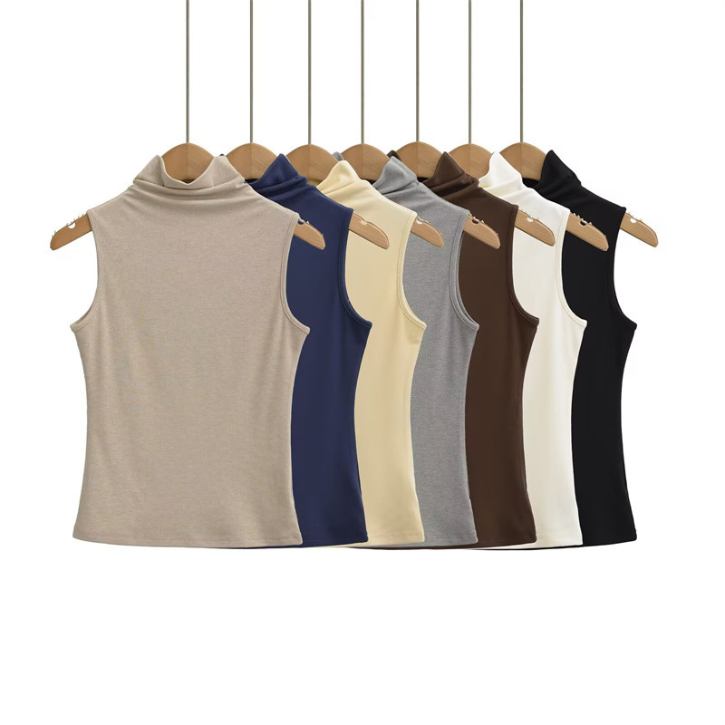 Pure Desire Style Spicy Girl High-Neck Narrow-Shoulder Sleeveless Vest Spring and Autumn Fashion Versatile Solid Color Slim-Fit Inner Layering Top for Women Pure Desire Style Spicy Girl High-Neck Narrow-Shoulder Sleeveless Vest Spring and Autumn Fashion Versatile Solid Color Slim-Fit Inner Layering Top for Women